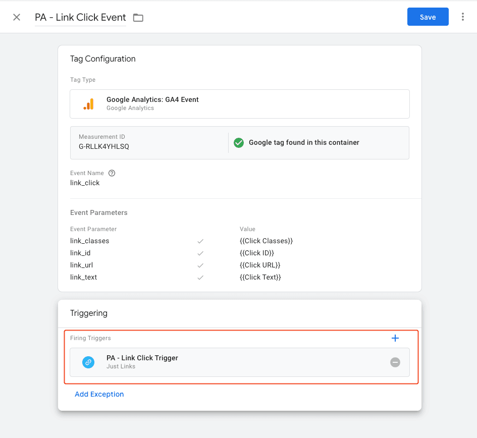 Connecting tag to trigger