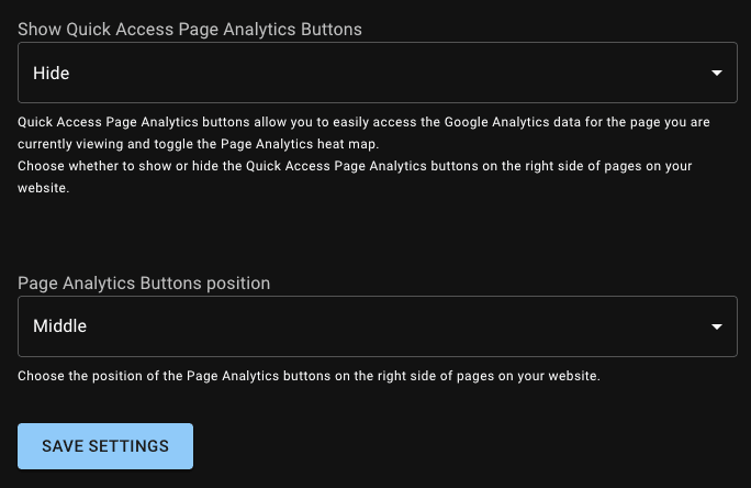 Page Analytics buttons settings