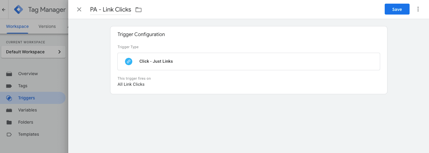 Creating link click trigger in GTM